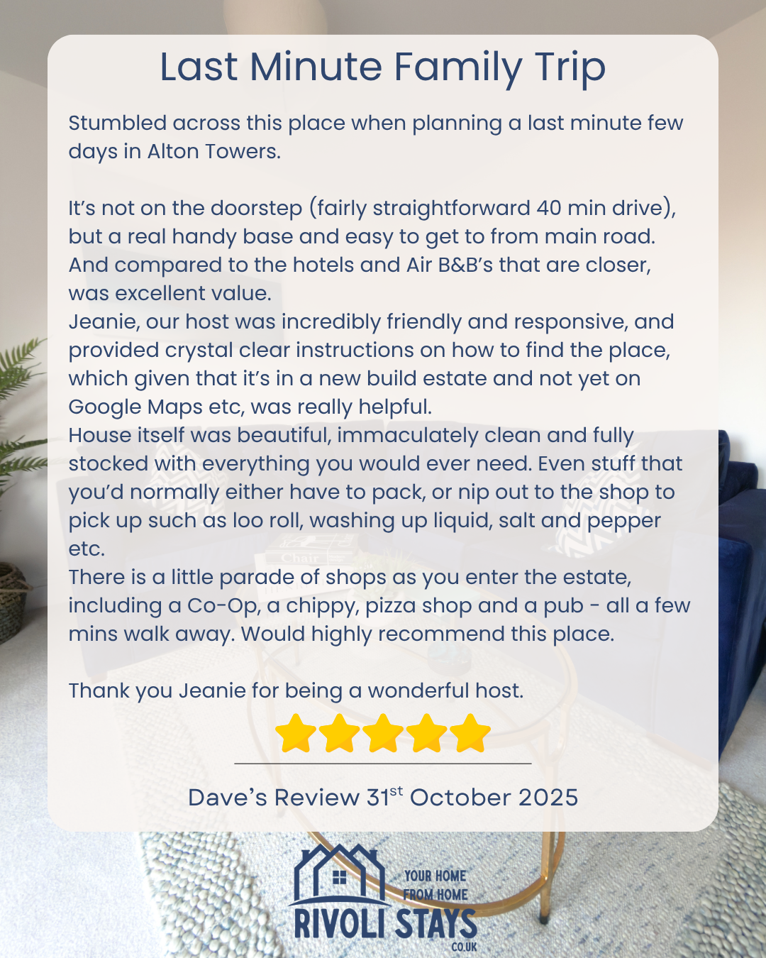 Rivoli Brook 5 star Review Dave
